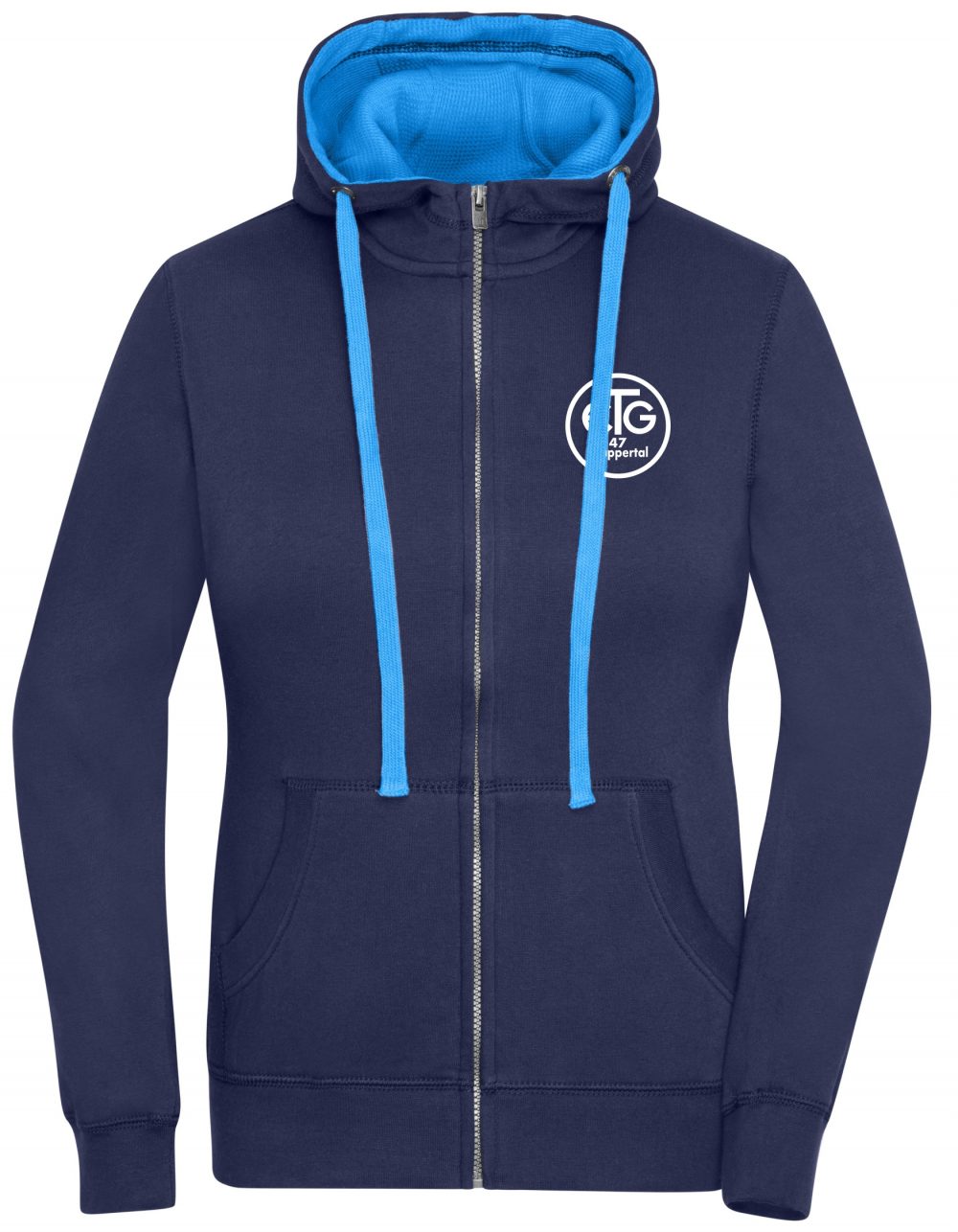 ETGJN962_Front_Navy Damen Lifestyle Zip-Hoodie inkl. Druck Brust + Rücken