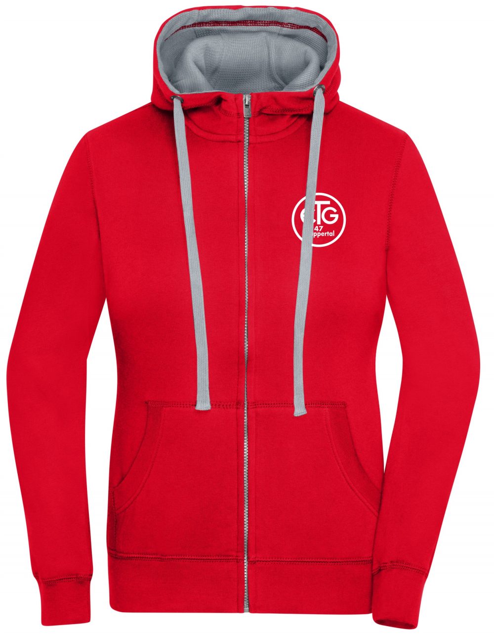 ETGJN962_Front_Red Damen Lifestyle Zip-Hoodie inkl. Druck Brust + Rücken